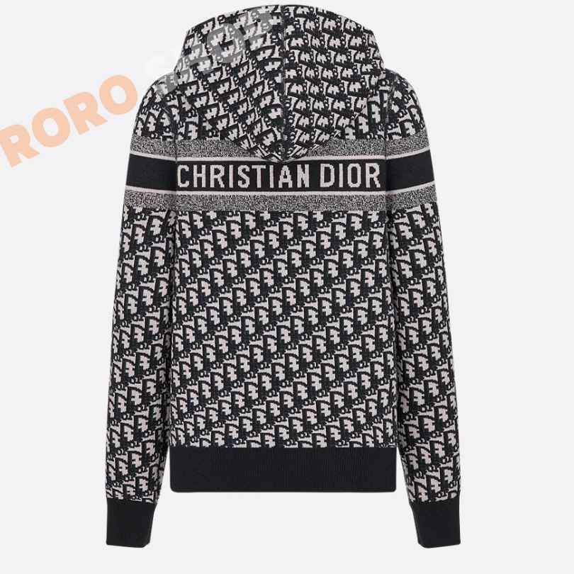 【디올】 테크니컬 캐시미어 리버시블 후드 지퍼 가디건 블루 디올 오블리크