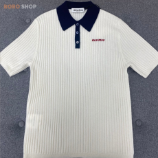 【미우미우】 립 조직 캐시미어 폴로 셔츠