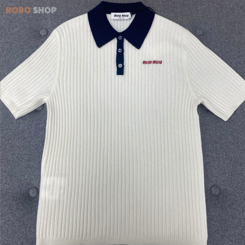 【미우미우】 립 조직 캐시미어 폴로 셔츠