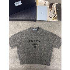 【프라다】 여성 로고 크롭 반소매 니트